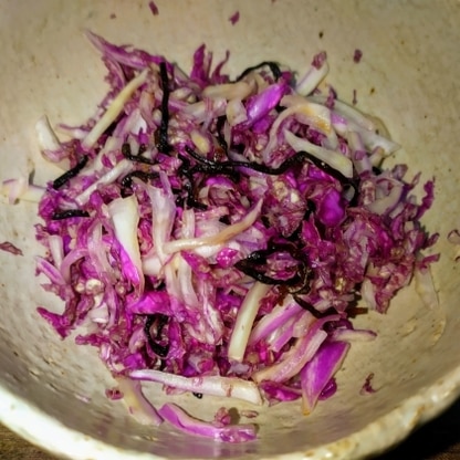 越冬中の紫白菜の消費に美味しいレシピに出会いました。お漬物風でもあり新たな発見でした。ご馳走さまでした♪
